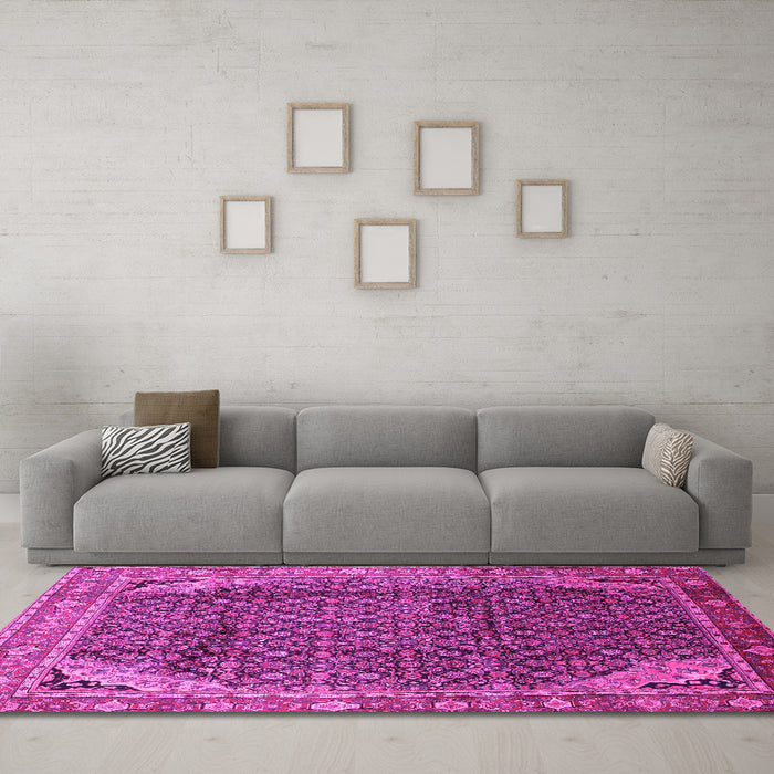 Machine Washable Persian Pink Traditional Rug in a Living Room, wshtr139pnk