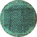 Round Machine Washable Persian Turquoise Traditional Area Rugs, wshtr139turq