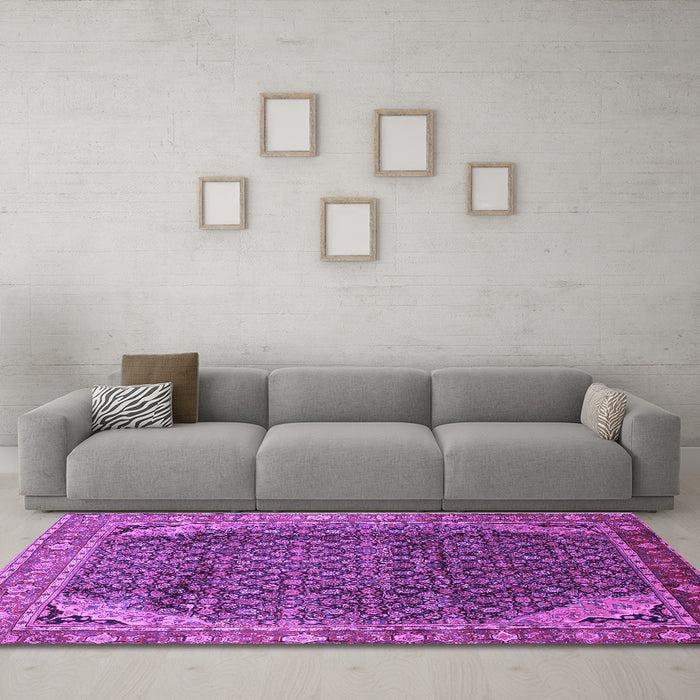 Machine Washable Persian Purple Traditional Area Rugs in a Living Room, wshtr139pur
