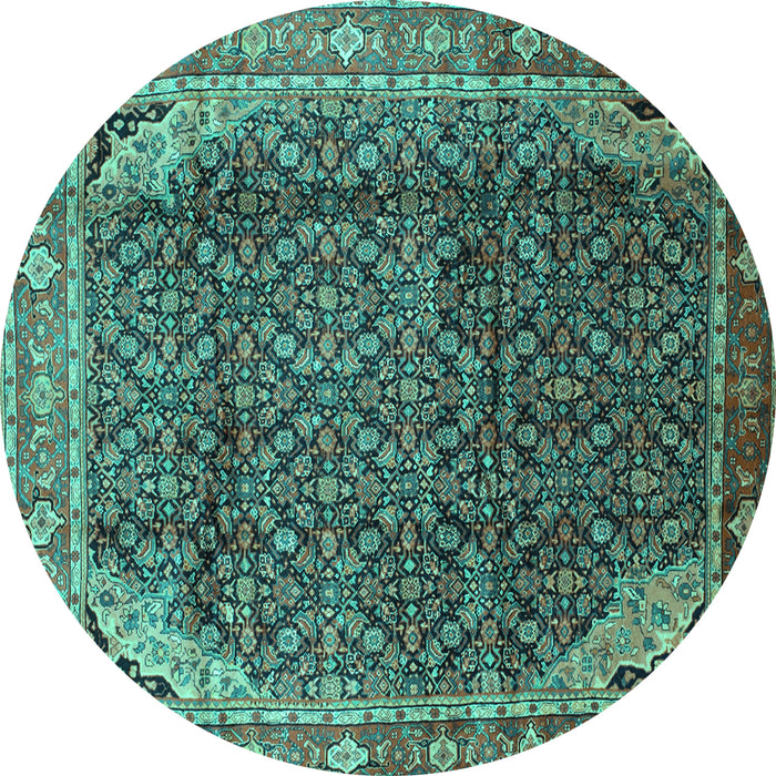 Round Persian Turquoise Traditional Rug, tr139turq