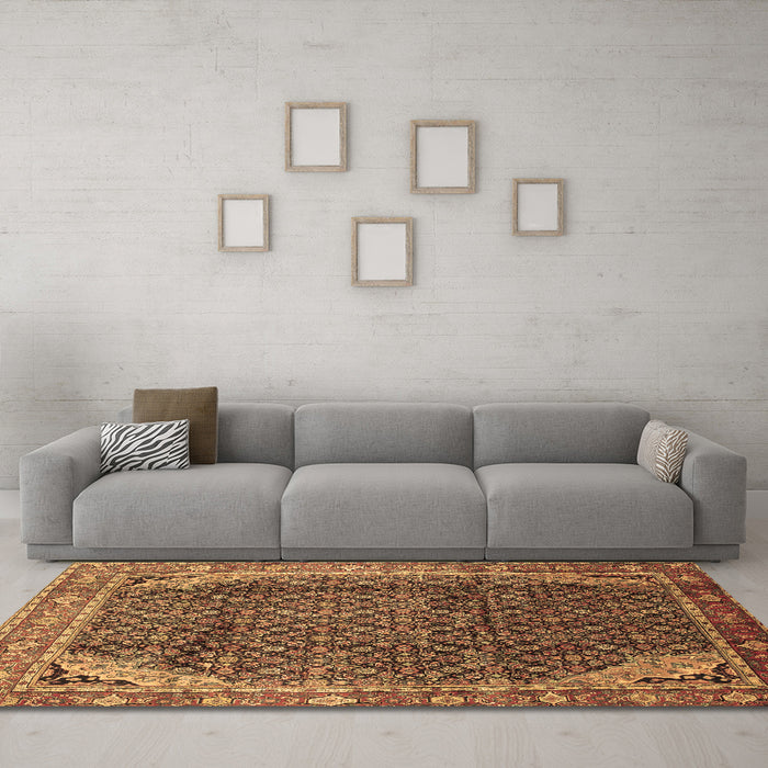 Machine Washable Persian Brown Traditional Rug in a Living Room,, wshtr139brn