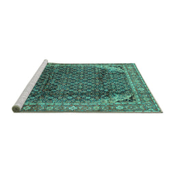 Sideview of Machine Washable Persian Turquoise Traditional Area Rugs, wshtr139turq