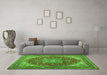 Machine Washable Medallion Green Traditional Area Rugs in a Living Room,, wshtr13grn