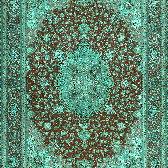 Machine Washable Medallion Turquoise Traditional Area Rugs, wshtr13turq