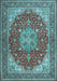 Machine Washable Medallion Light Blue Traditional Rug, wshtr13lblu