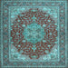 Square Machine Washable Medallion Light Blue Traditional Rug, wshtr13lblu