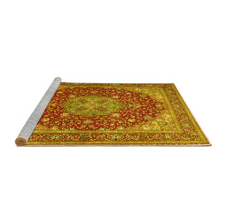 Sideview of Machine Washable Medallion Yellow Traditional Rug, wshtr13yw