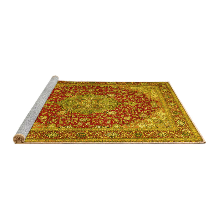 Sideview of Machine Washable Medallion Yellow Traditional Rug, wshtr13yw