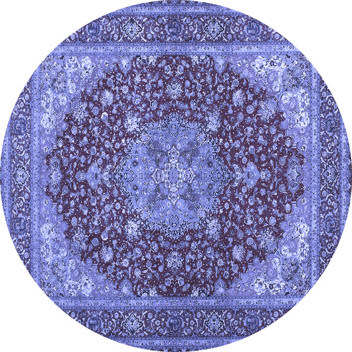 Round Machine Washable Medallion Blue Traditional Rug, wshtr13blu