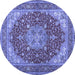 Round Machine Washable Medallion Blue Traditional Rug, wshtr13blu