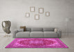 Machine Washable Medallion Pink Traditional Rug in a Living Room, wshtr13pnk