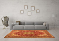 Machine Washable Medallion Orange Traditional Rug, wshtr13org