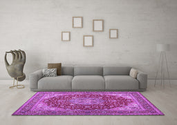 Machine Washable Medallion Purple Traditional Area Rugs in a Living Room, wshtr13pur