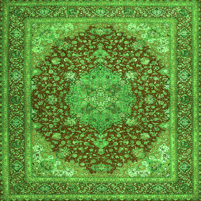 Round Machine Washable Medallion Green Traditional Area Rugs, wshtr13grn