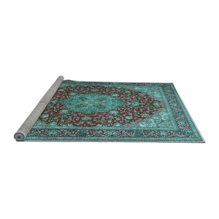 Sideview of Machine Washable Medallion Light Blue Traditional Rug, wshtr13lblu