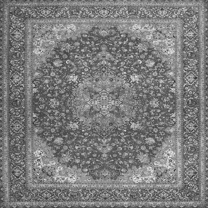 Round Machine Washable Medallion Gray Traditional Rug, wshtr13gry