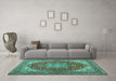 Machine Washable Medallion Turquoise Traditional Area Rugs in a Living Room,, wshtr13turq