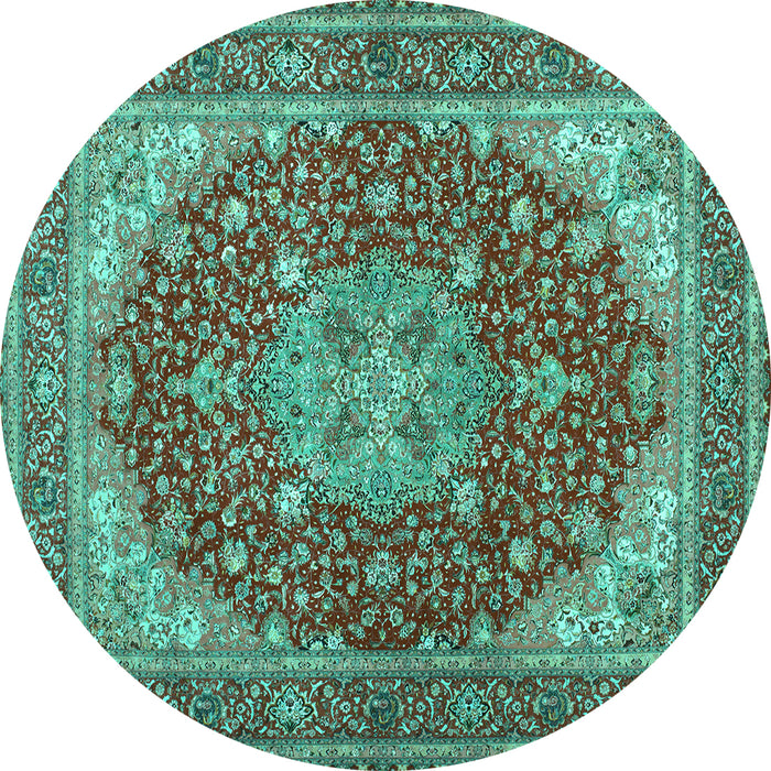 Round Medallion Turquoise Traditional Rug, tr13turq