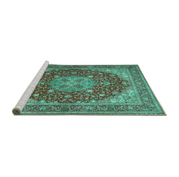 Sideview of Machine Washable Medallion Turquoise Traditional Area Rugs, wshtr13turq