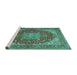 Sideview of Machine Washable Medallion Turquoise Traditional Area Rugs, wshtr13turq