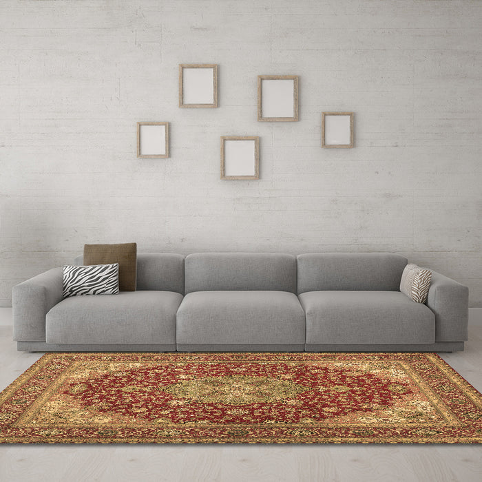 Machine Washable Medallion Brown Traditional Rug in a Living Room,, wshtr13brn
