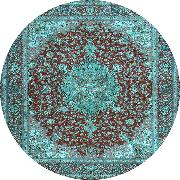 Round Medallion Light Blue Traditional Rug, tr13lblu