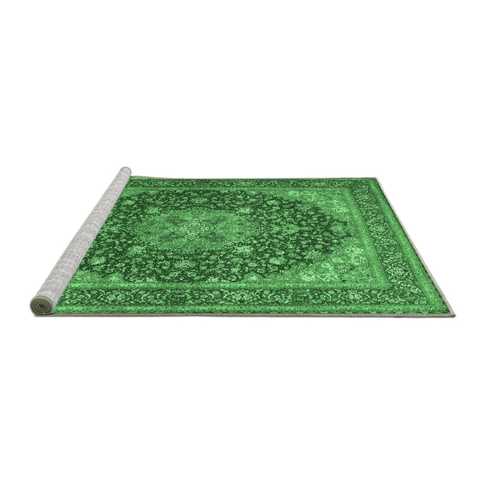 Sideview of Machine Washable Medallion Emerald Green Traditional Area Rugs, wshtr13emgrn