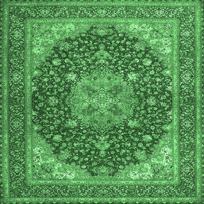 Square Machine Washable Medallion Emerald Green Traditional Area Rugs, wshtr13emgrn