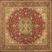 Square Machine Washable Medallion Brown Traditional Rug, wshtr13brn