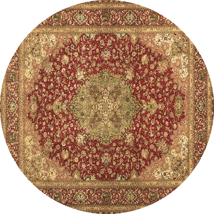 Round Machine Washable Medallion Brown Traditional Rug, wshtr13brn