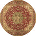 Round Machine Washable Medallion Brown Traditional Rug, wshtr13brn