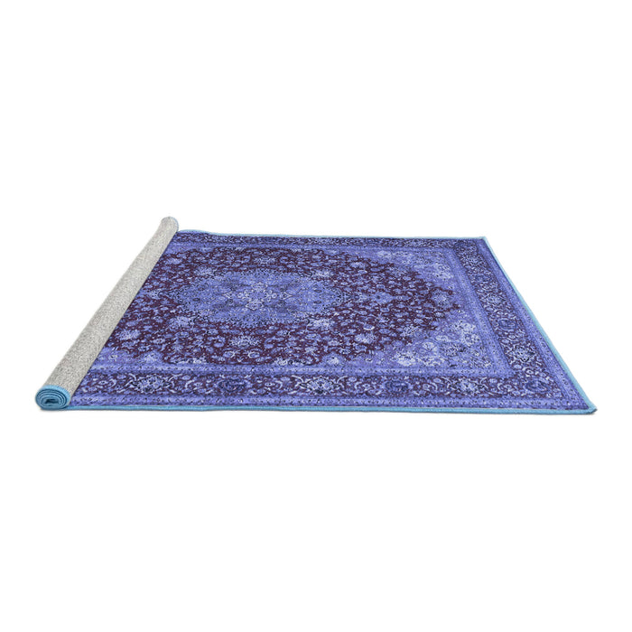 Sideview of Machine Washable Medallion Blue Traditional Rug, wshtr13blu