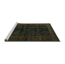 Sideview of Machine Washable Persian Turquoise Traditional Area Rugs, wshtr1400turq