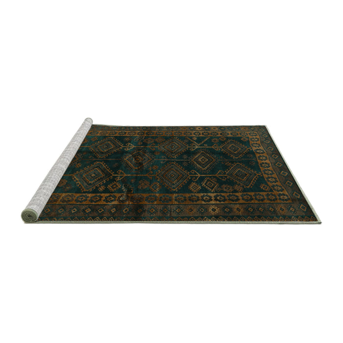 Sideview of Machine Washable Persian Turquoise Traditional Area Rugs, wshtr1400turq