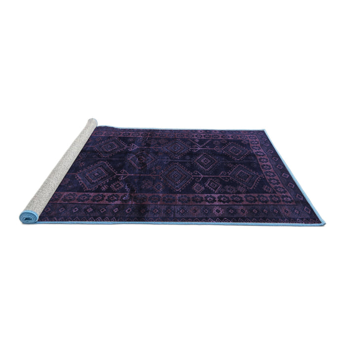 Sideview of Machine Washable Persian Blue Traditional Rug, wshtr1400blu