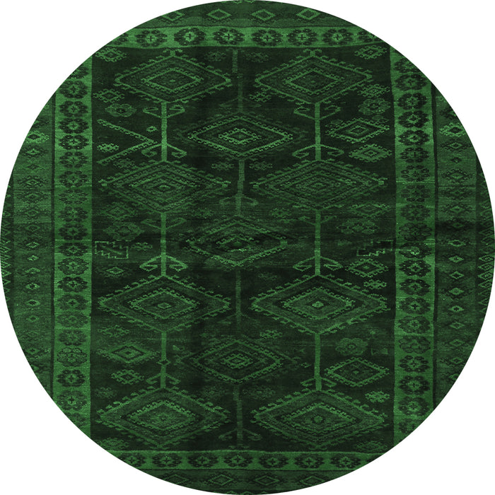 Round Machine Washable Persian Emerald Green Traditional Area Rugs, wshtr1400emgrn