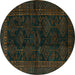 Round Persian Turquoise Traditional Rug, tr1400turq