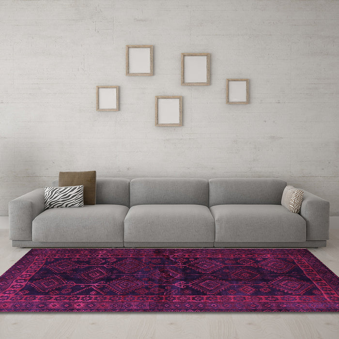 Machine Washable Persian Purple Traditional Area Rugs in a Living Room, wshtr1400pur