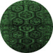 Round Machine Washable Persian Emerald Green Traditional Area Rugs, wshtr1401emgrn