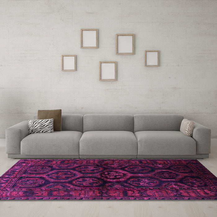 Machine Washable Persian Purple Traditional Area Rugs in a Living Room, wshtr1401pur