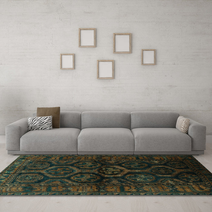 Machine Washable Persian Turquoise Traditional Area Rugs in a Living Room,, wshtr1401turq