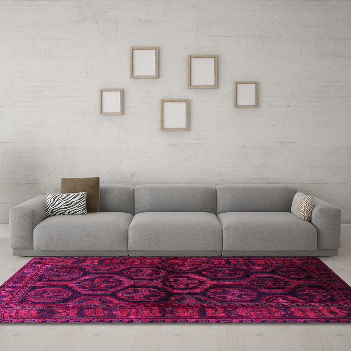 Machine Washable Persian Pink Traditional Rug in a Living Room, wshtr1401pnk