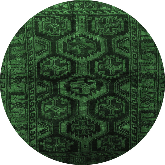 Round Persian Emerald Green Traditional Rug, tr1401emgrn