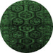 Round Persian Emerald Green Traditional Rug, tr1401emgrn