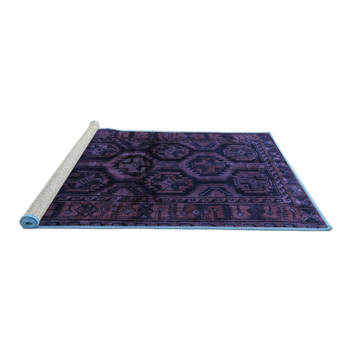 Sideview of Machine Washable Persian Blue Traditional Rug, wshtr1401blu