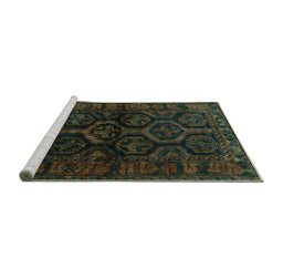 Sideview of Machine Washable Persian Turquoise Traditional Area Rugs, wshtr1401turq