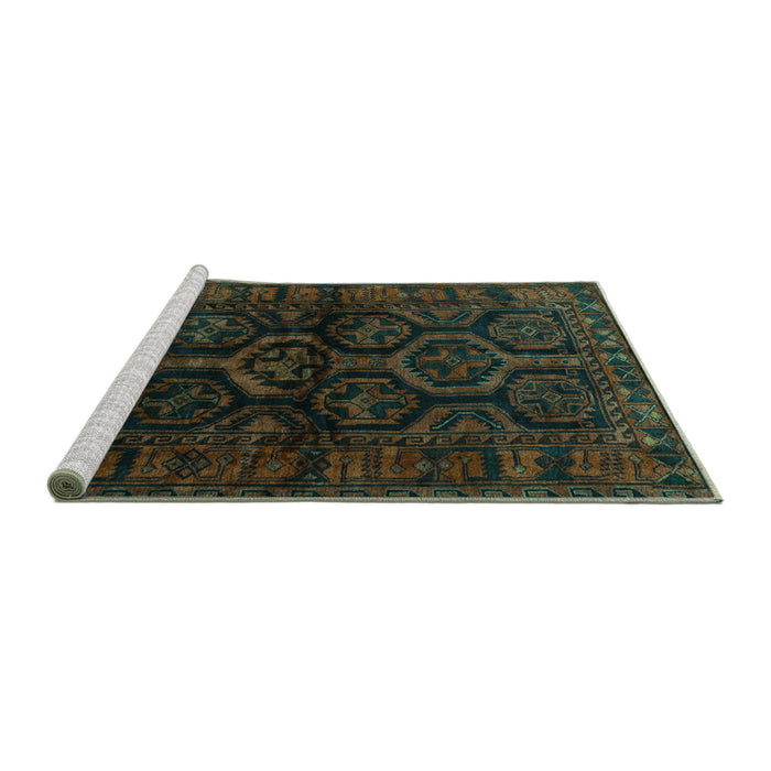 Sideview of Machine Washable Persian Turquoise Traditional Area Rugs, wshtr1401turq