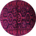 Round Machine Washable Persian Pink Traditional Rug, wshtr1401pnk