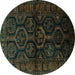 Round Persian Turquoise Traditional Rug, tr1401turq