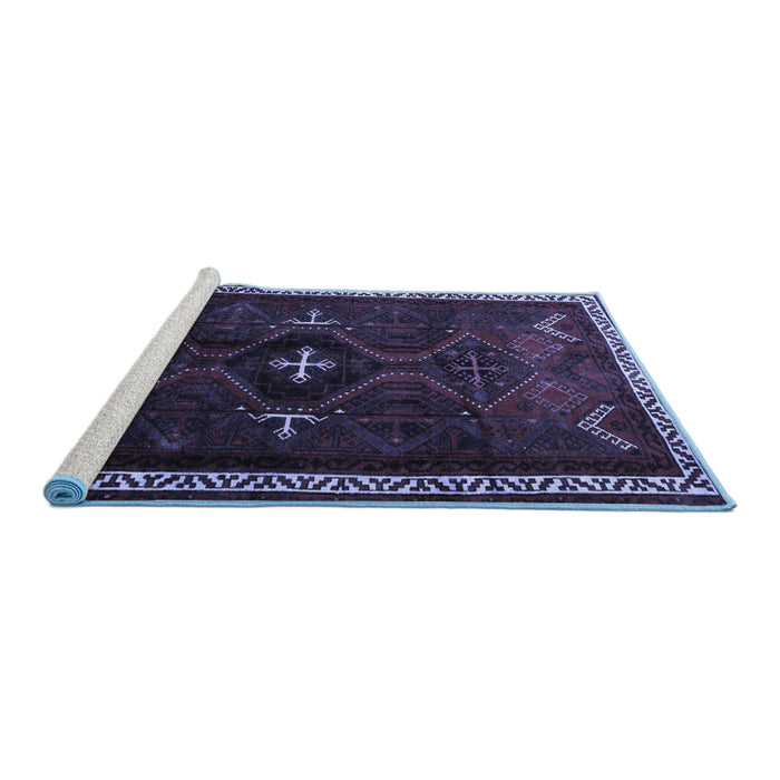 Sideview of Machine Washable Persian Blue Traditional Rug, wshtr1402blu